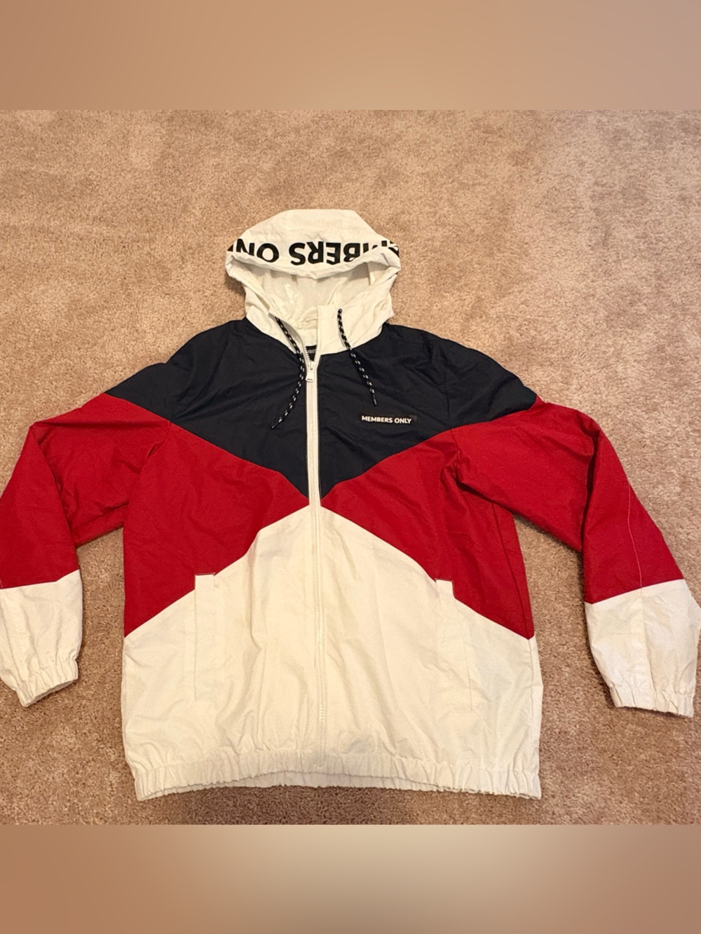 Members Only White & Black Sport Windbreaker Jacket